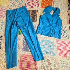 Vintage retro 80s style Mark Farrel USA Blue Two Piece Pants/Vest Suit Set M